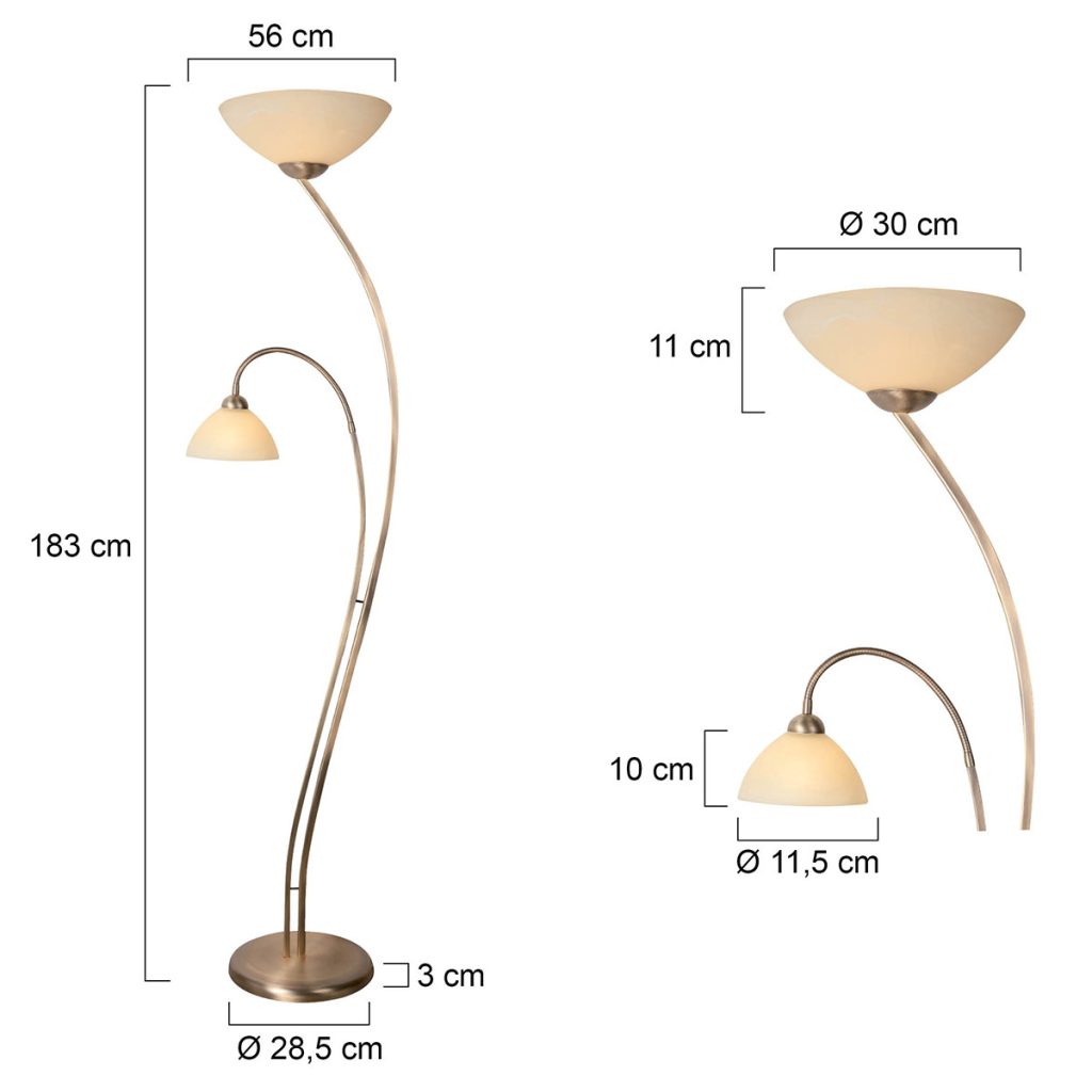 Bronzen vloerlamp 2-lichts gemarmerd glas Steinhauer Capri - Afbeelding 6