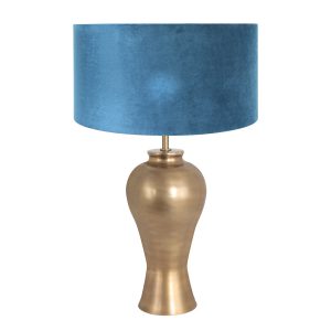 bronzen-lampenvoet-met-blauwe-velvet-kap-tafellamp-steinhauer-brass-blauw-en-brons-7306br-1
