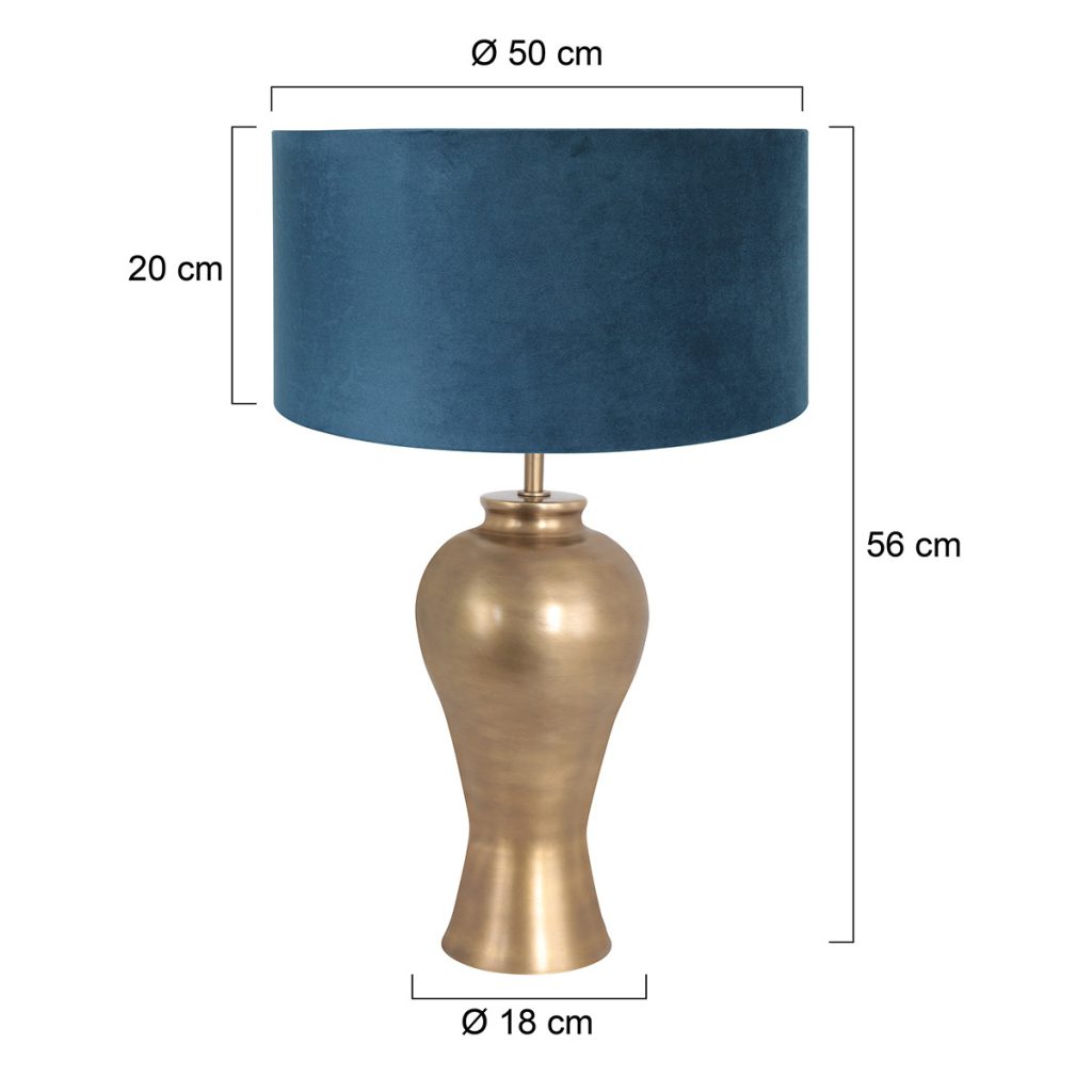 Bronzen lampenvoet met blauwe velvet kap Steinhauer Brass - Afbeelding 7