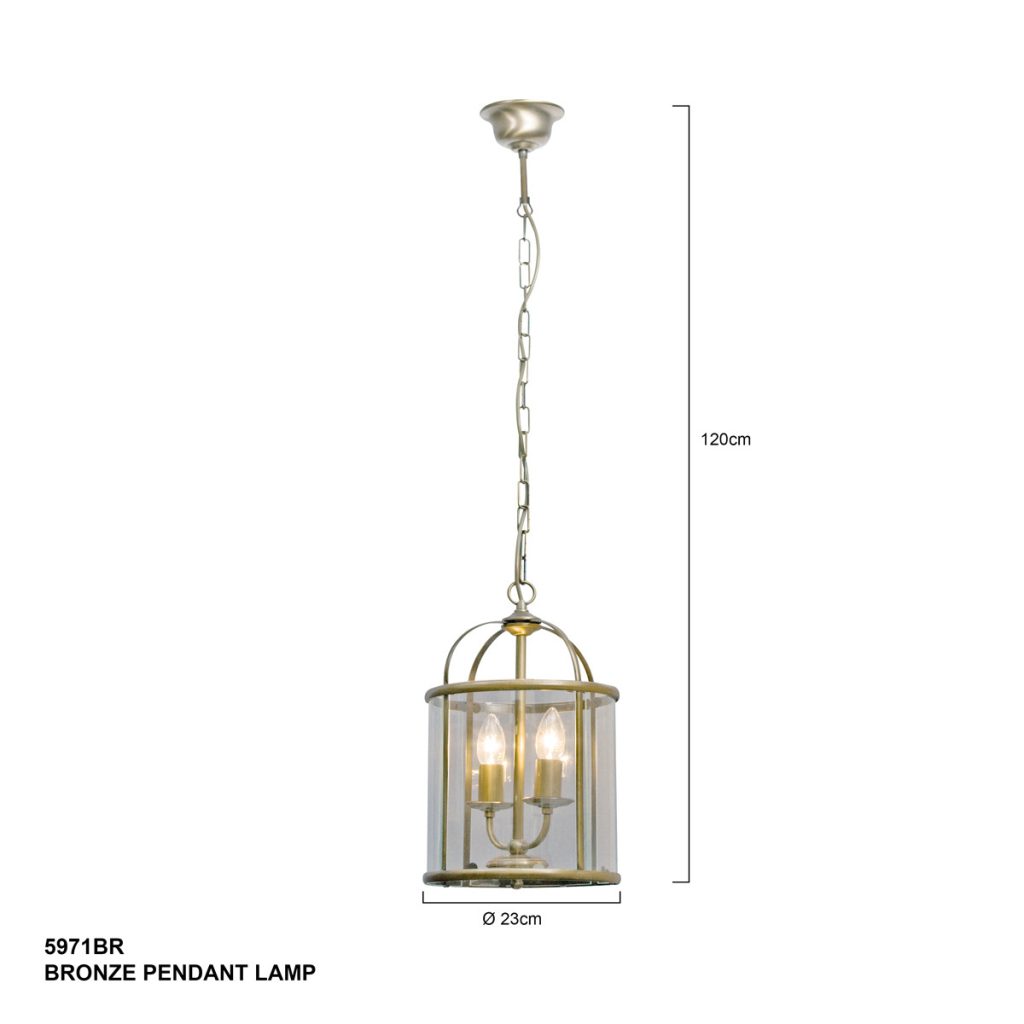 Bronzen 2-lichts hanglamp lantaarn glas Steinhauer Pimpernel - Afbeelding 7