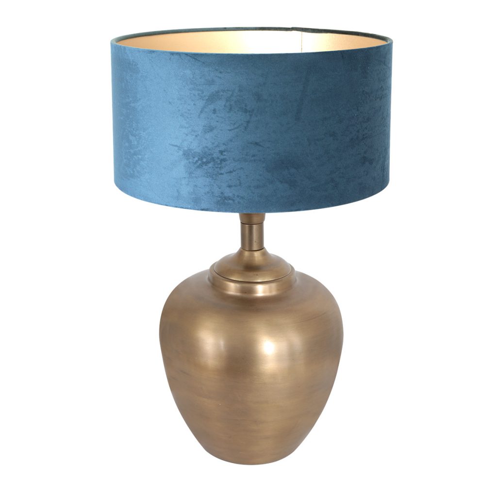 bronzen-schemerlamp-vaas-met-blauwe-kap-tafellamp-steinhauer-brass-brons-7204br-1