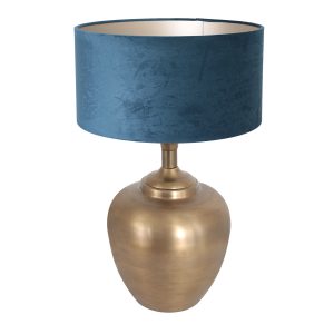 bronzen-schemerlamp-vaas-met-blauwe-kap-tafellamp-steinhauer-brass-brons-7204br
