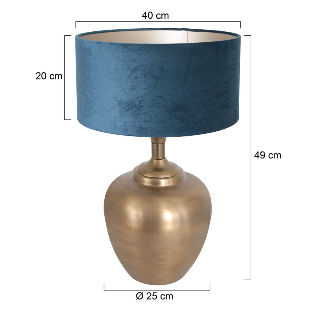 Bronzen schemerlamp vaas met blauwe kap Steinhauer Brass - Afbeelding 7