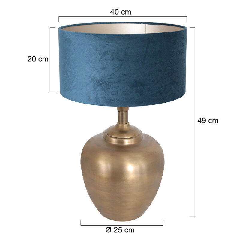 Bronzen schemerlamp vaas met blauwe kap Steinhauer Brass - Afbeelding 7