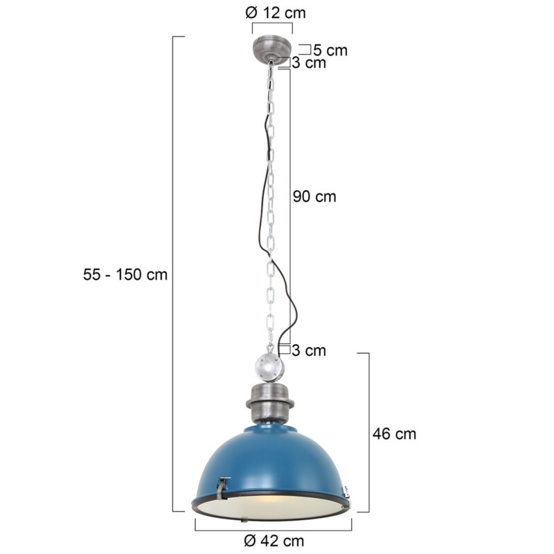 Industriële hanglamp metaal/glas petrol koepelvorm Steinhauer Bikkel - Afbeelding 7