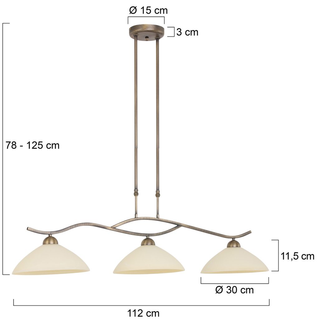 Bronzen 3-lichts hanglamp gemarmerd glas Steinhauer Capri - Afbeelding 7