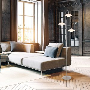 Klassieke stalen metalen glazen vloerlamp Steinhauer Tallerken
