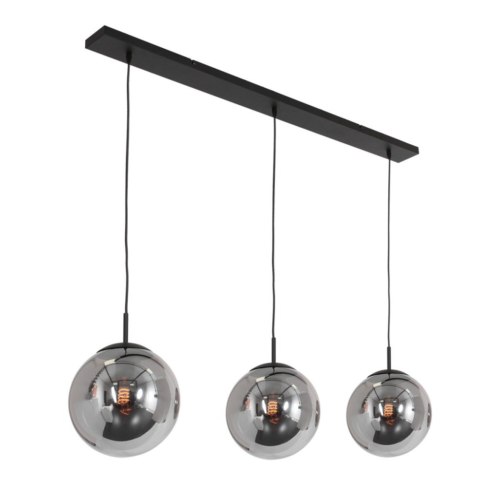 Drielichts zwarte hanglamp rookglazen bollen Steinhauer Bollique led - Afbeelding 2