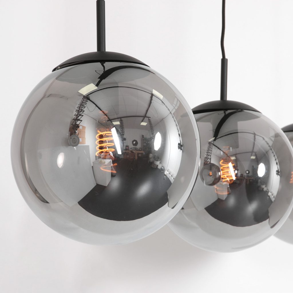 Drielichts zwarte hanglamp rookglazen bollen Steinhauer Bollique led - Afbeelding 11