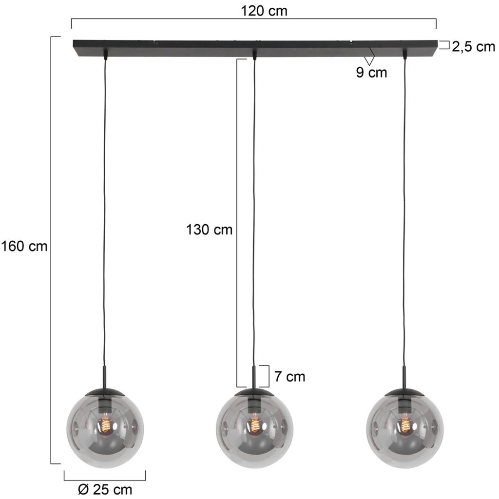 Drielichts zwarte hanglamp rookglazen bollen Steinhauer Bollique led - Afbeelding 6