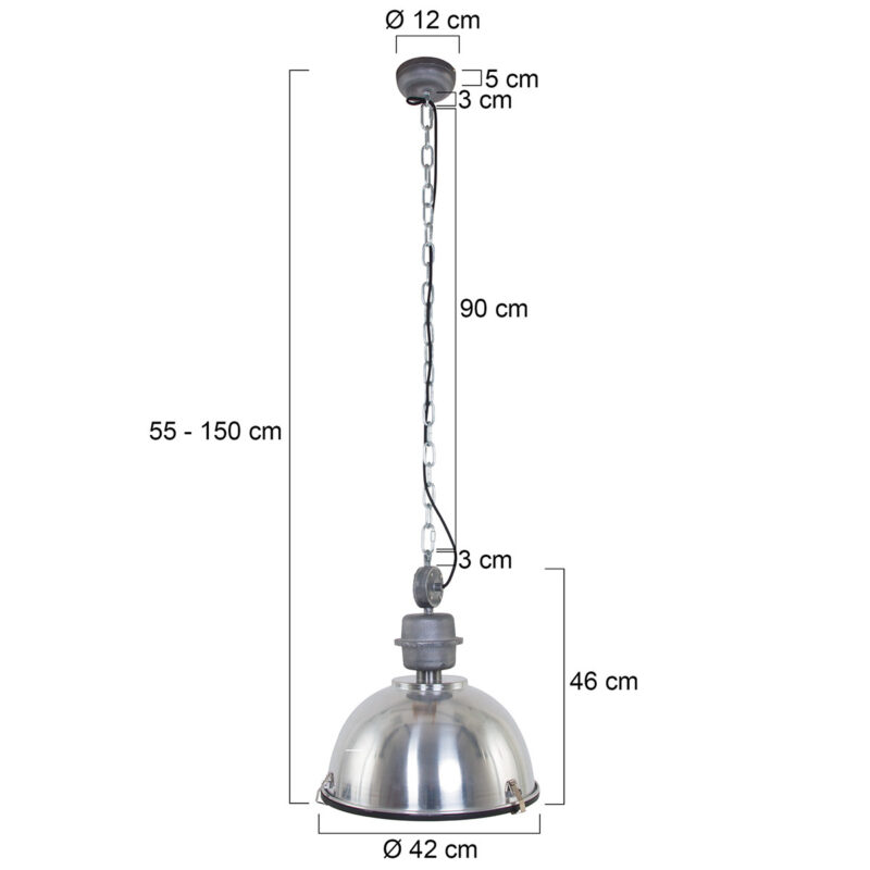Robuuste stalen hanglamp koepelvorm metaal/glas Steinhauer Bikkel - Afbeelding 7