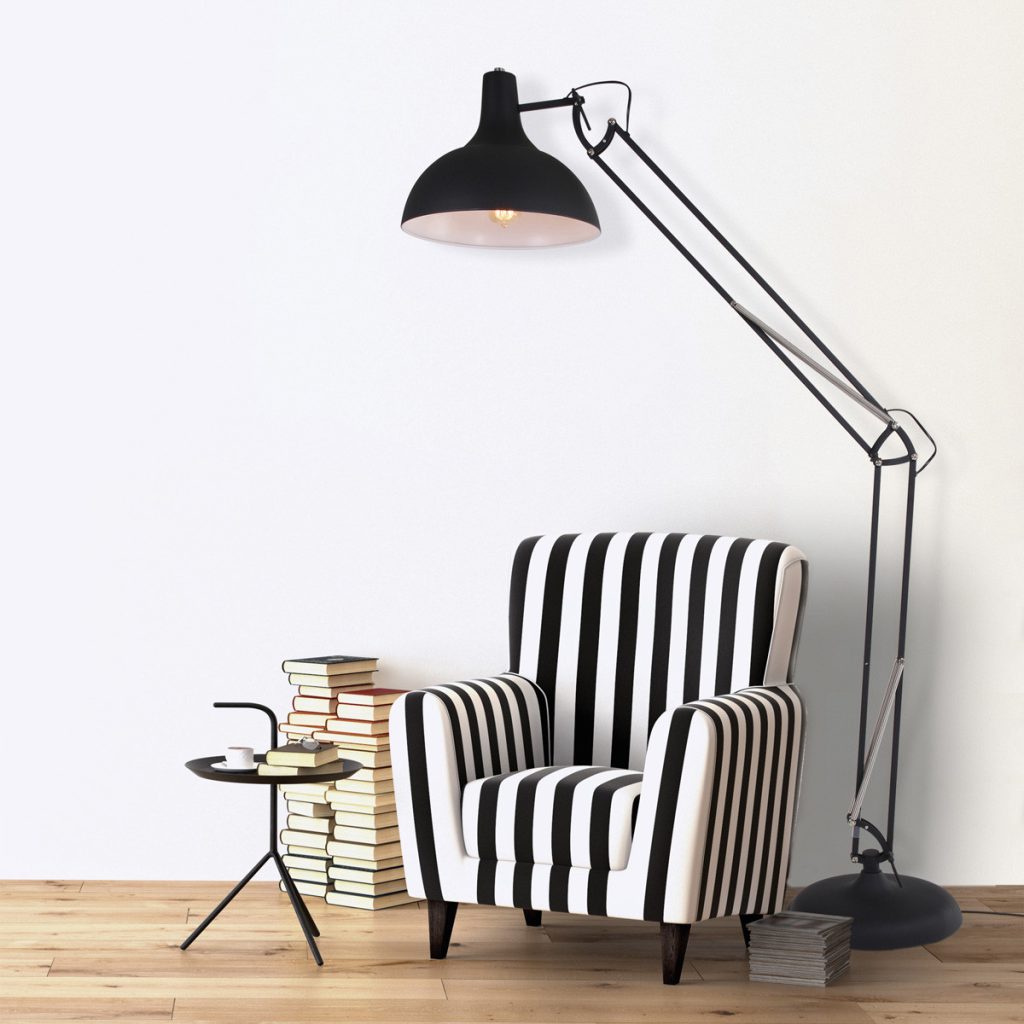 Industriële zwarte metalen vloerlamp knikarm Mexlite Office magna - Afbeelding 3