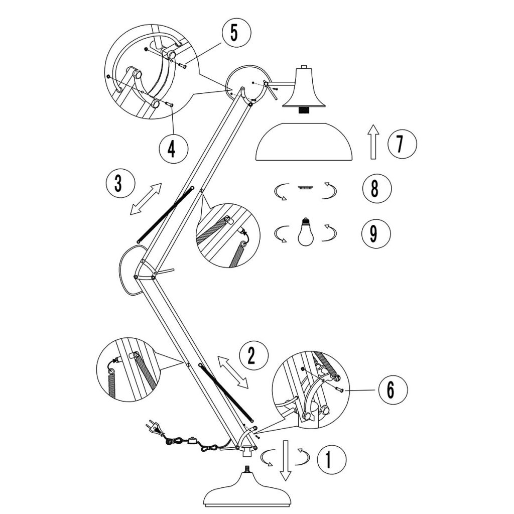 Industriële zwarte metalen vloerlamp knikarm Mexlite Office magna - Afbeelding 10