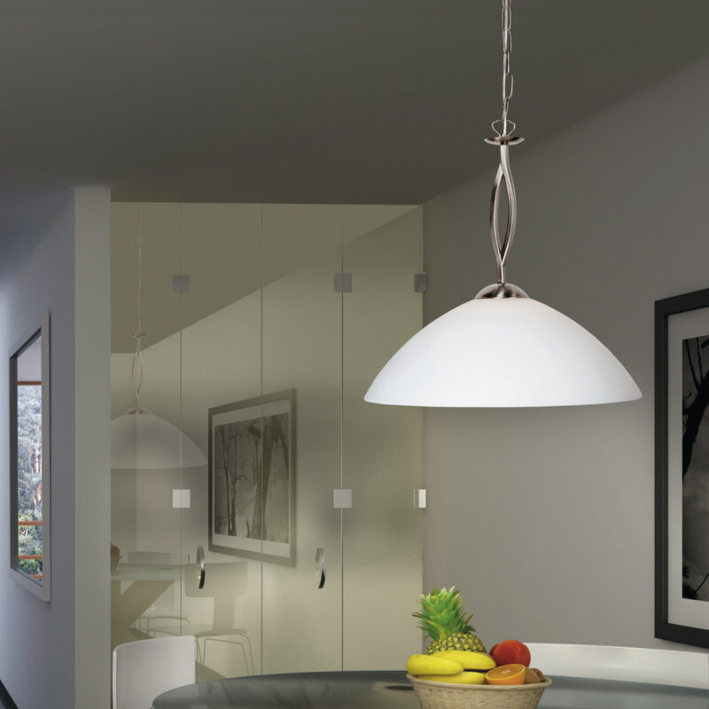 Klassieke stalen hanglamp melkglas kap Steinhauer Capri - Afbeelding 3