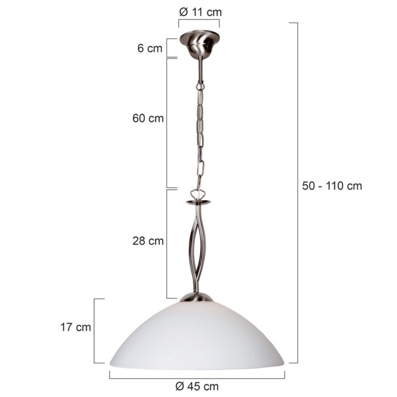 Klassieke stalen hanglamp melkglas kap Steinhauer Capri - Afbeelding 7