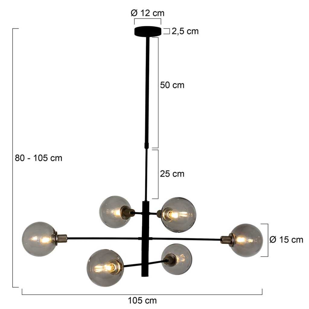 Hanglamp met rookglazen bollen Steinhauer Constellation - Afbeelding 6