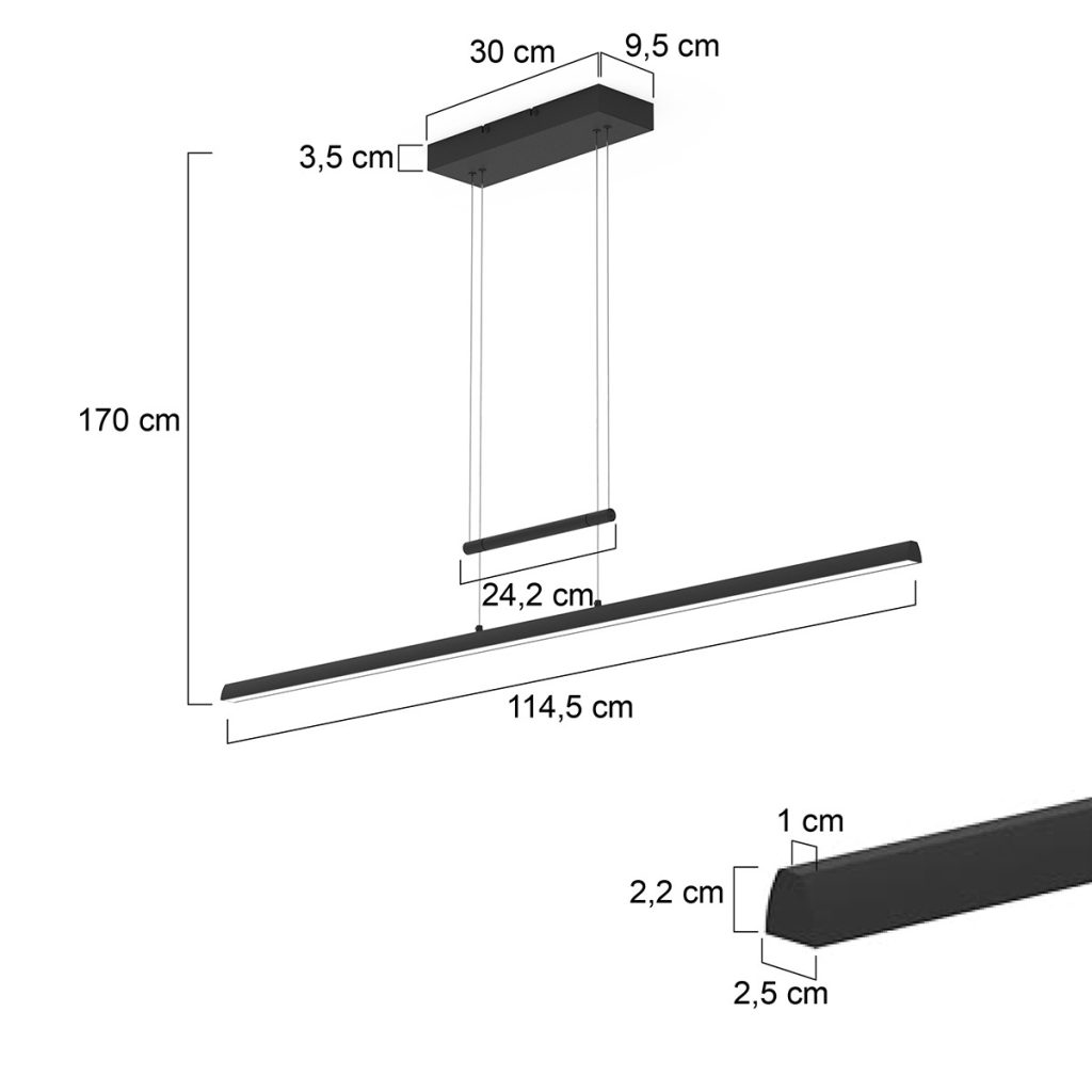 Zwarte minimalistische glasplaat hanglamp  Steinhauer Profilo - Afbeelding 7