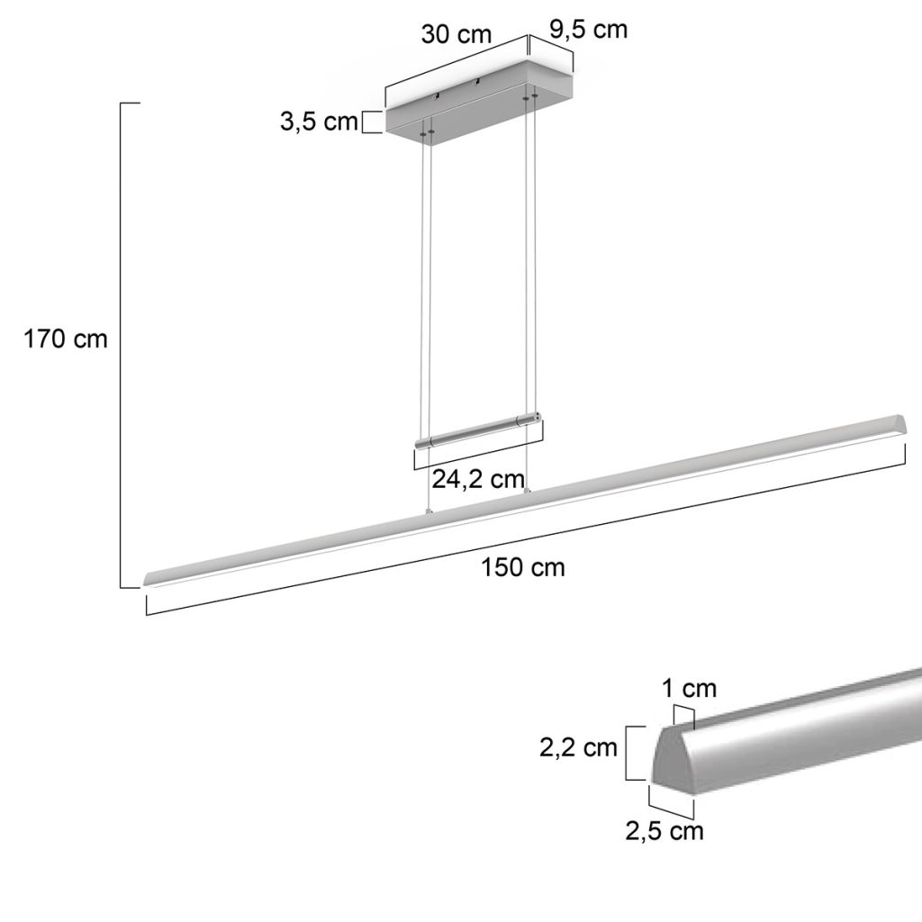 Langwerpige moderne design hanglamp staal Steinhauer Profilo - Afbeelding 3