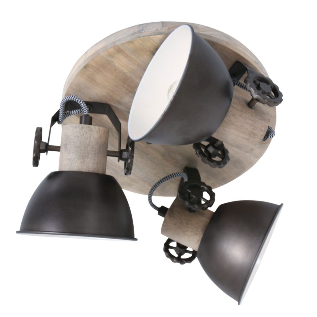 Houten ronde plafondlamp 3 spots Mexlite Gearwood - Afbeelding 2