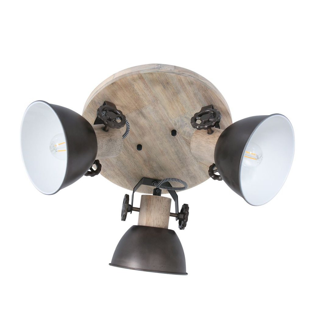 Houten ronde plafondlamp 3 spots Mexlite Gearwood - Afbeelding 14