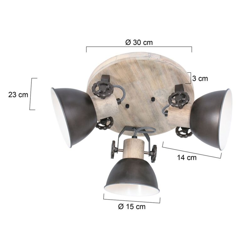 Houten ronde plafondlamp 3 spots Mexlite Gearwood - Afbeelding 7