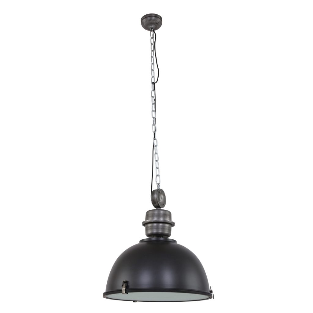 Industriële zwarte metalen glazen hanglamp Steinhauer Bikkel - Afbeelding 2