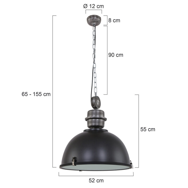 Industriële zwarte metalen glazen hanglamp Steinhauer Bikkel - Afbeelding 7