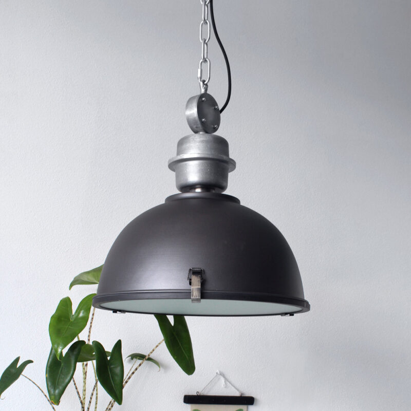 Koepelvormige ruw zwarte hanglamp metaal/glas Steinhauer Bikkel - Afbeelding 4