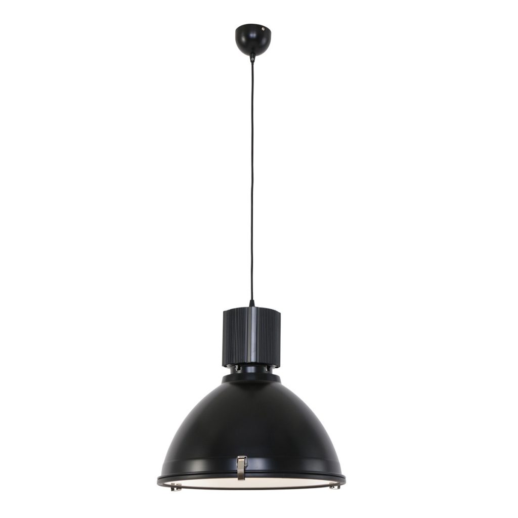 Ronde industriële zwarte hanglamp metaal/matglas Steinhauer Warbier - Afbeelding 2
