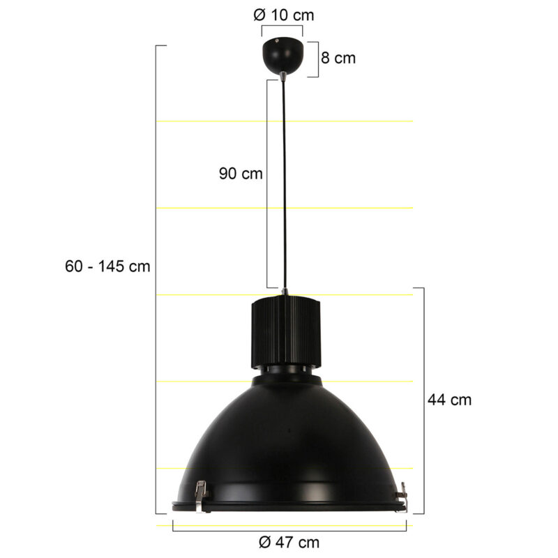 Ronde industriële zwarte hanglamp metaal/matglas Steinhauer Warbier - Afbeelding 7
