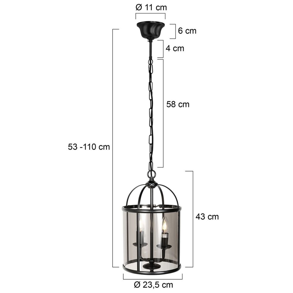 Hanglamp 2-lichts zwart lantaarn rookglas Steinhauer Pimpernel - Afbeelding 6