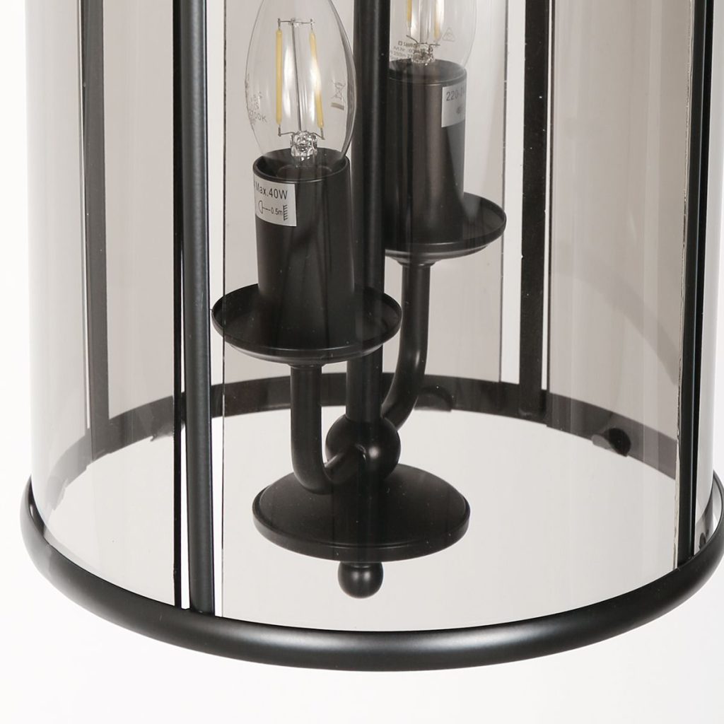 Hanglamp 2-lichts zwart lantaarn rookglas Steinhauer Pimpernel - Afbeelding 8