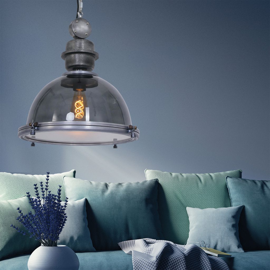 Industriële metalen transparant glazen hanglamp Steinhauer Bikkel - Afbeelding 4