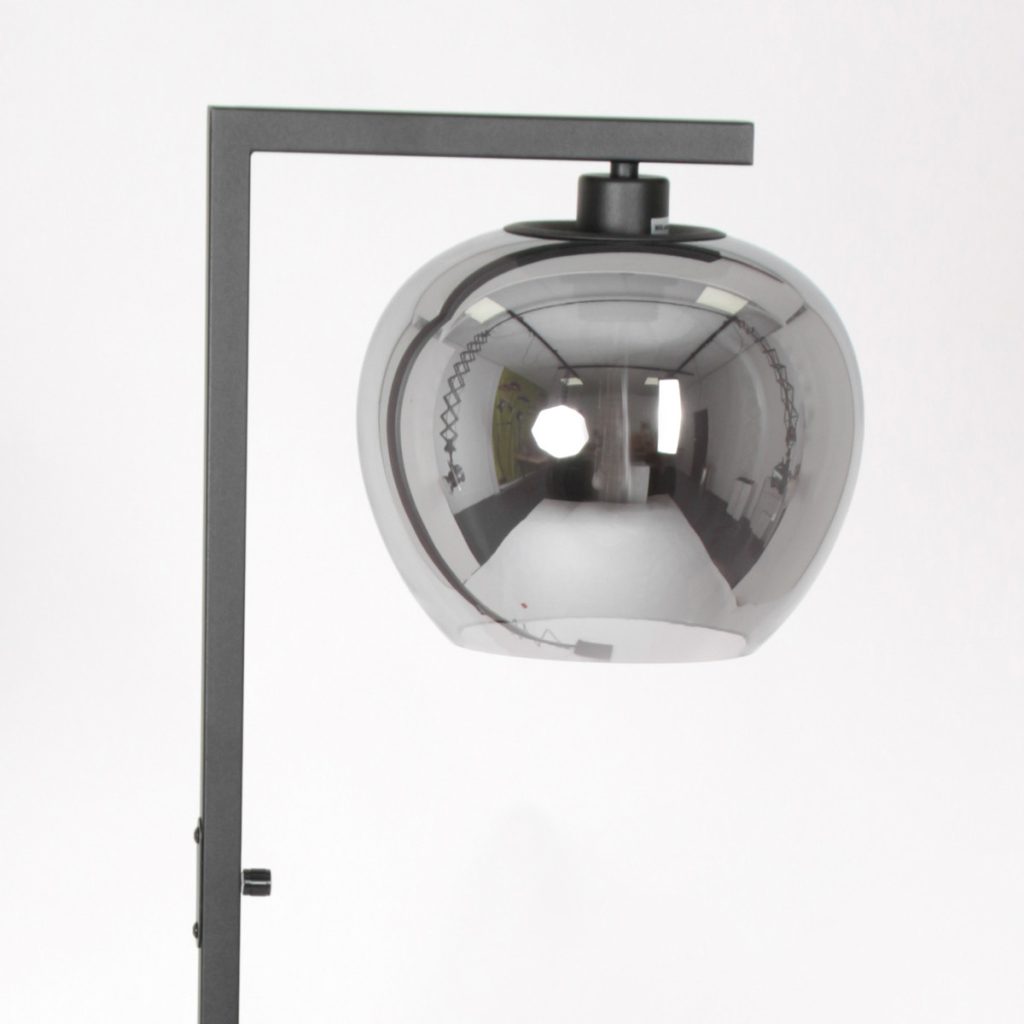 Industriële zwarte vloerlamp rookglazen bol Steinhauer Stang - Afbeelding 3