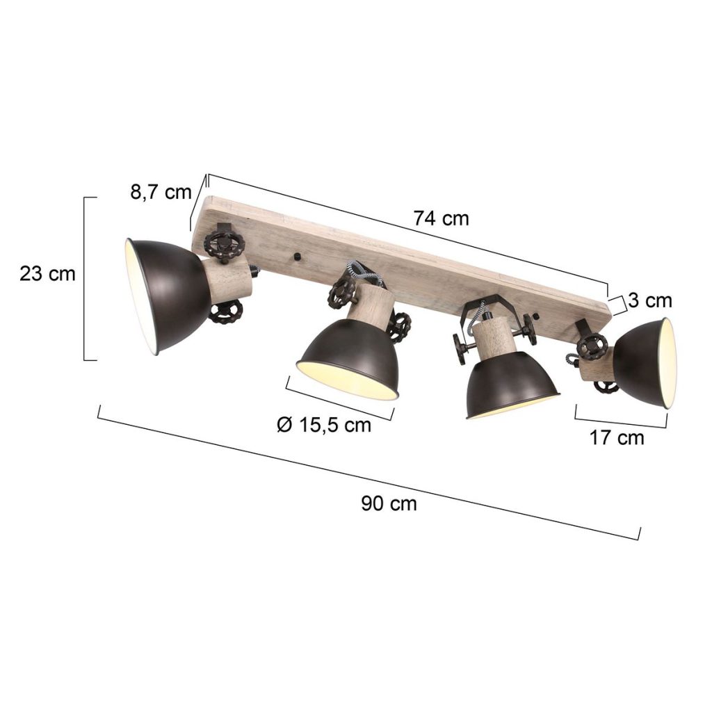 Industriële vierlichts plafondspot Mexlite Gearwood - Afbeelding 6