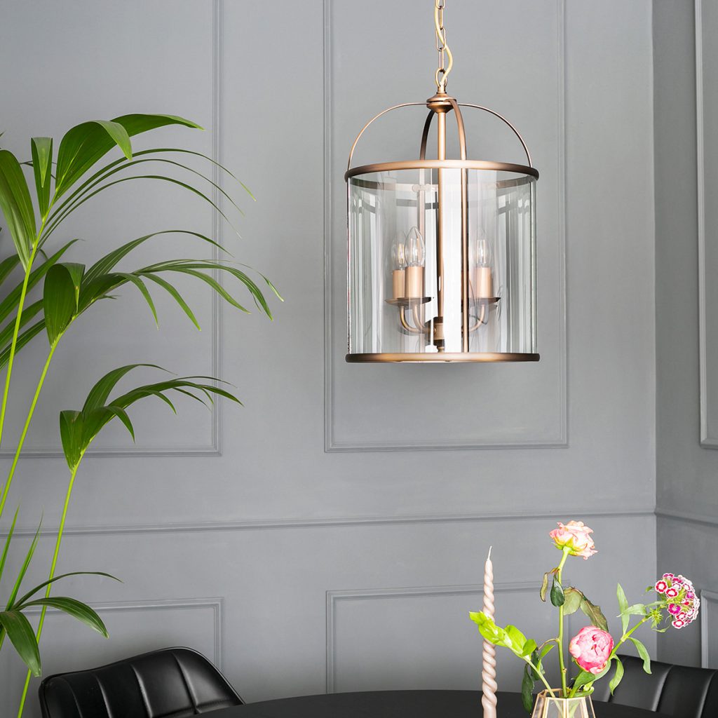 Lantaarnvormige 4-lichts hanglamp brons metaal/glas Steinhauer Pimpernel - Afbeelding 3