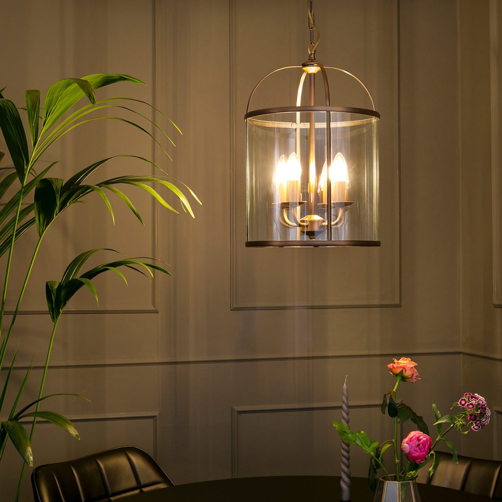 Lantaarnvormige 4-lichts hanglamp brons metaal/glas Steinhauer Pimpernel - Afbeelding 4
