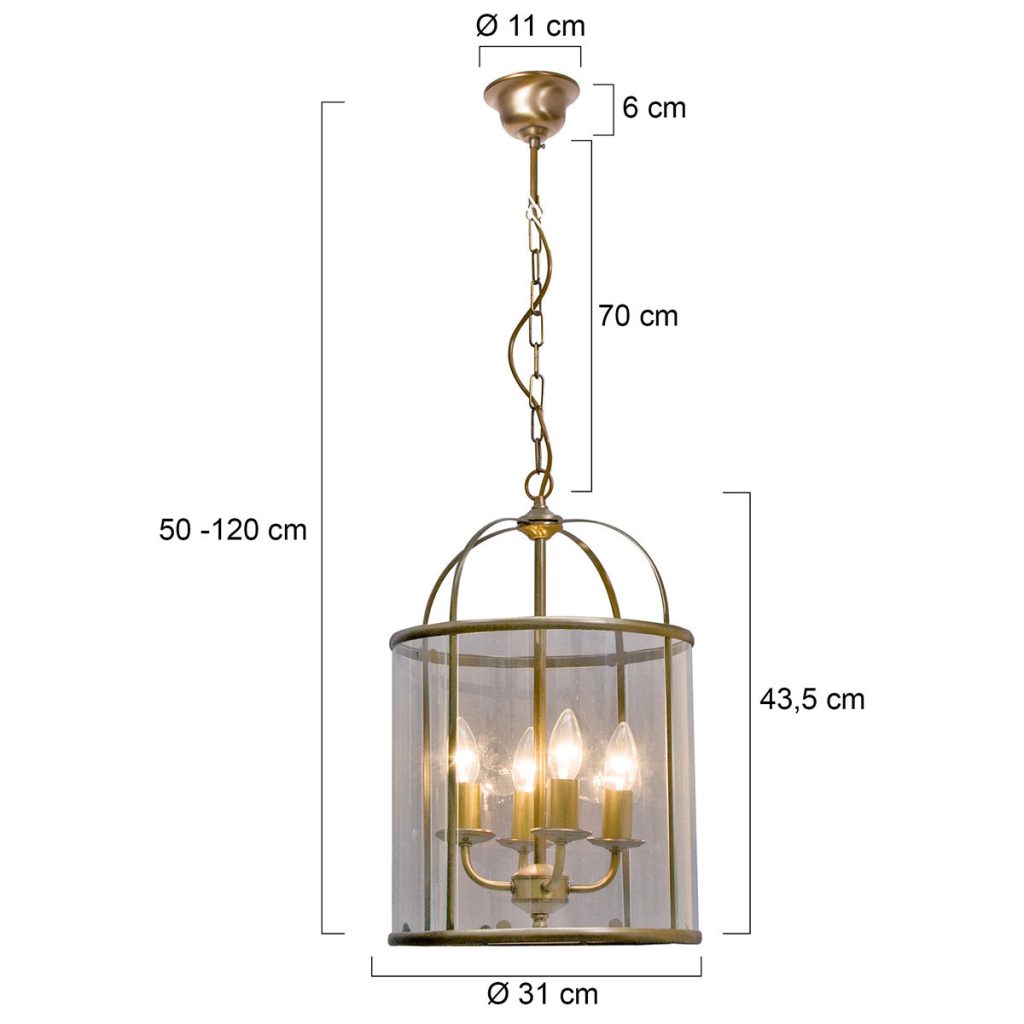 Lantaarnvormige 4-lichts hanglamp brons metaal/glas Steinhauer Pimpernel - Afbeelding 8