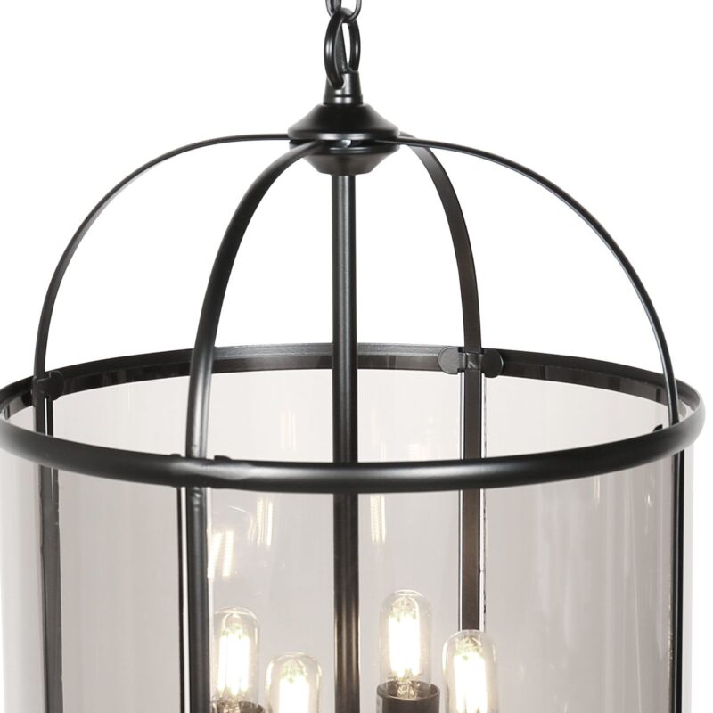 Zwarte 4-lichts lantaarnvormige hanglamp glas/metaal Steinhauer Pimpernel - Afbeelding 2