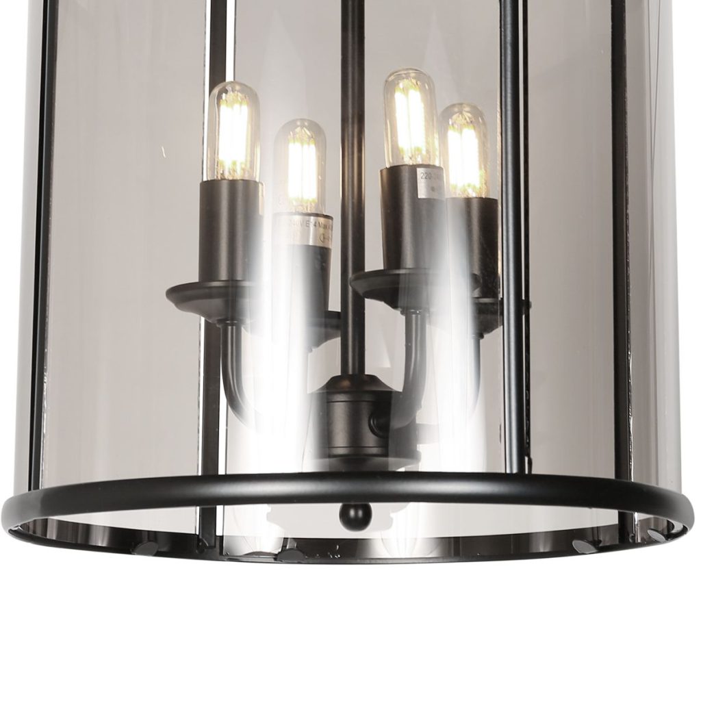Zwarte 4-lichts lantaarnvormige hanglamp glas/metaal Steinhauer Pimpernel - Afbeelding 4