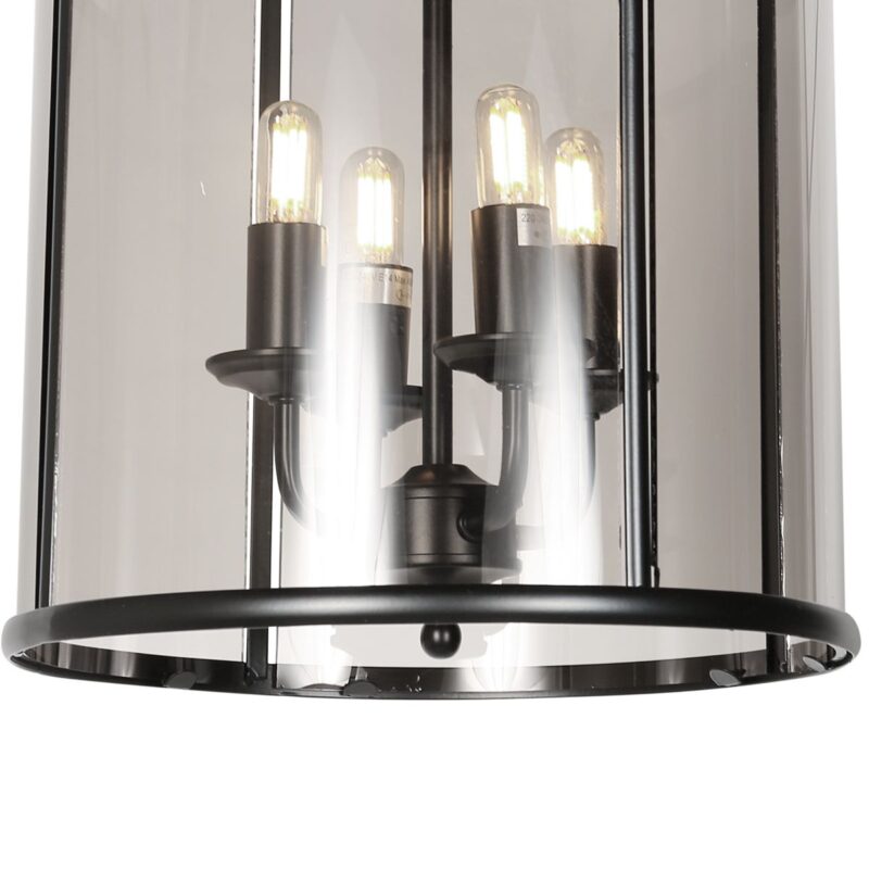 Zwarte 4-lichts lantaarnvormige hanglamp glas/metaal Steinhauer Pimpernel - Afbeelding 4