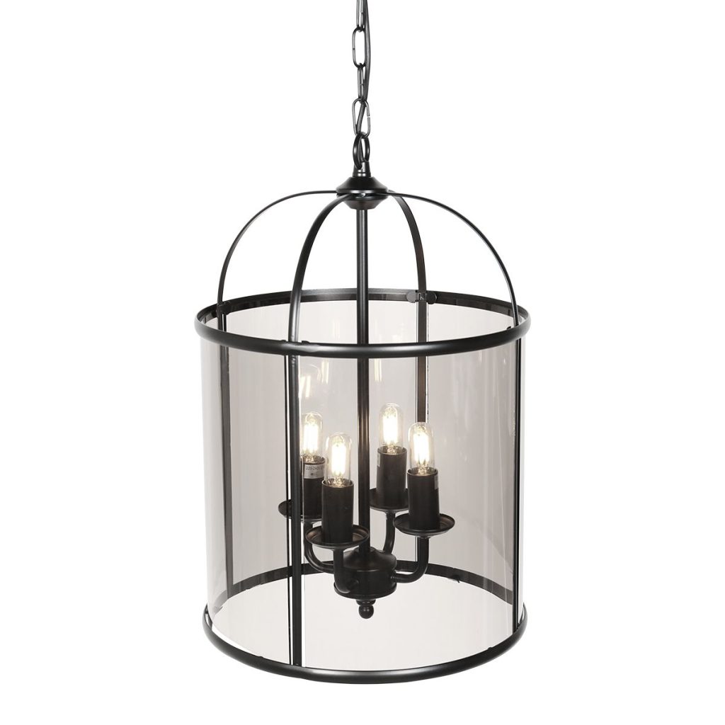 Zwarte 4-lichts lantaarnvormige hanglamp glas/metaal Steinhauer Pimpernel - Afbeelding 6
