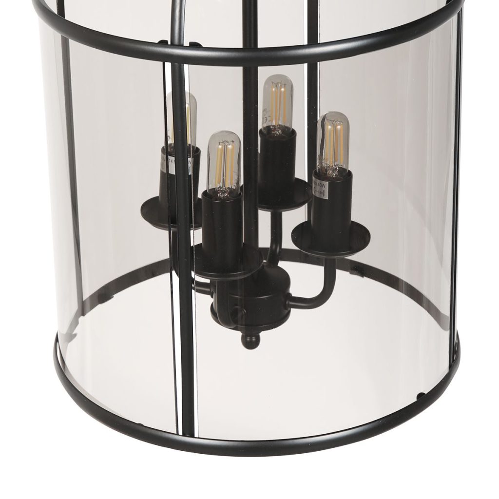 Zwarte 4-lichts lantaarnvormige hanglamp glas/metaal Steinhauer Pimpernel - Afbeelding 7