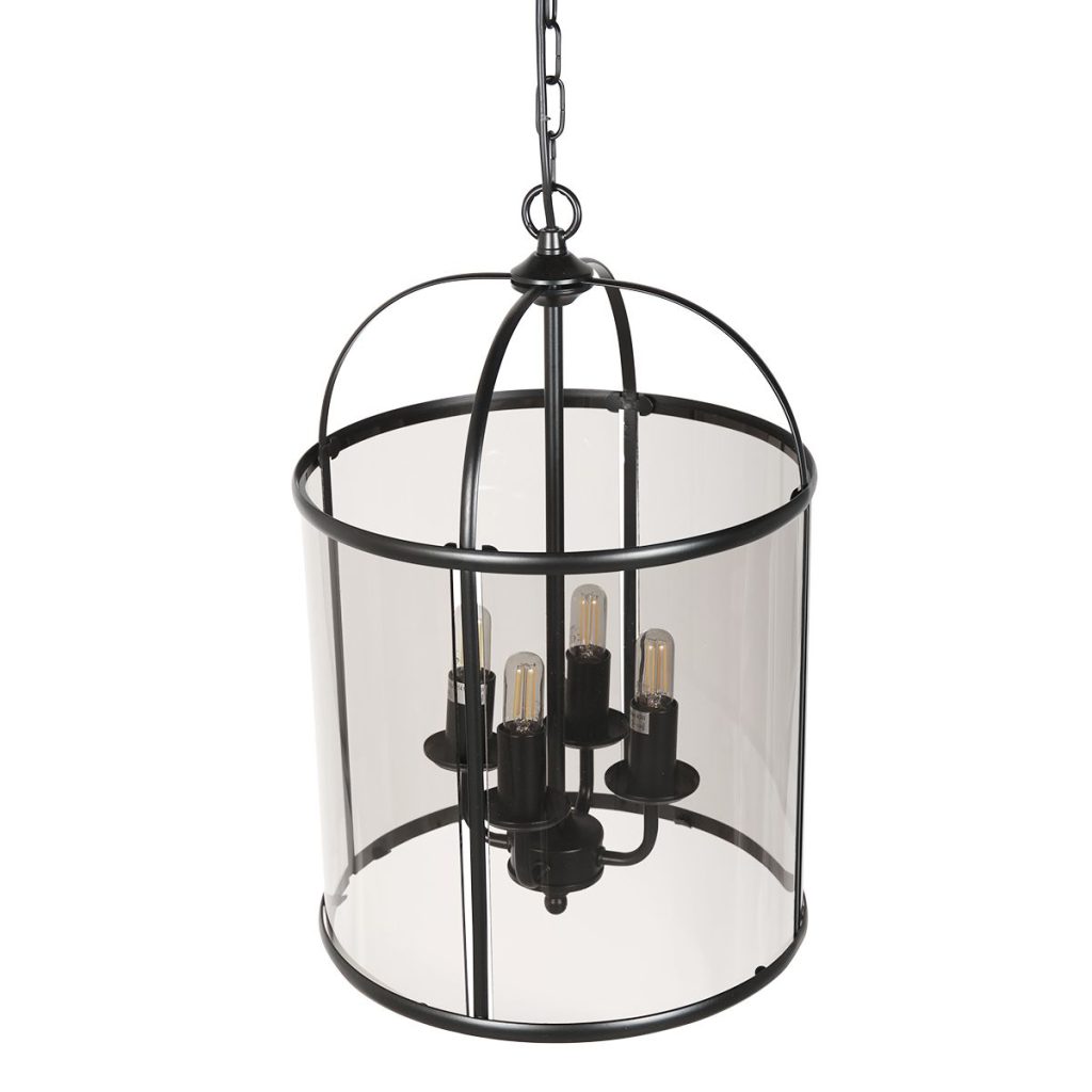Zwarte 4-lichts lantaarnvormige hanglamp glas/metaal Steinhauer Pimpernel - Afbeelding 8