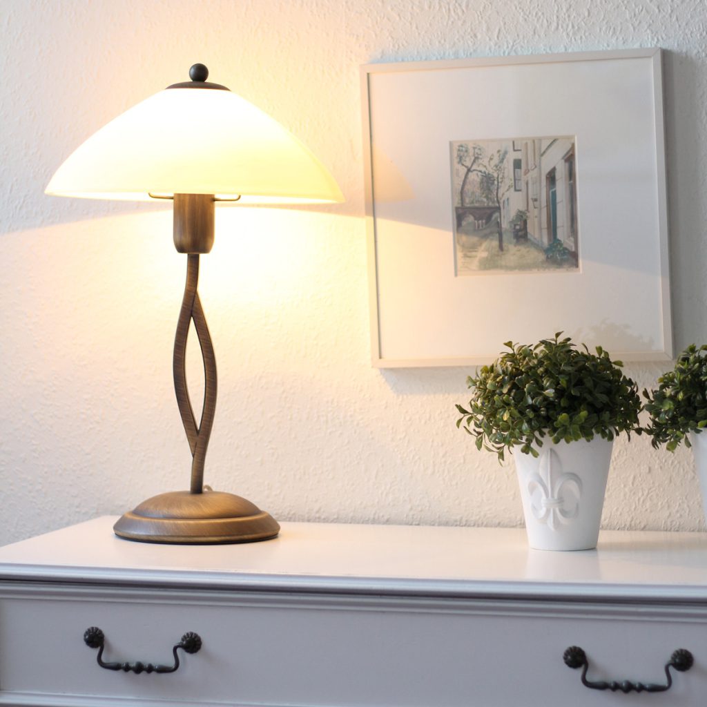 Gedraaide bronzen tafellamp gemarmerde glaskap Steinhauer Capri - Afbeelding 3