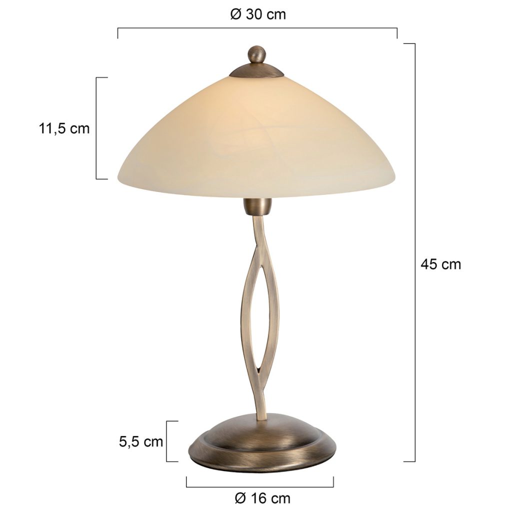 Gedraaide bronzen tafellamp gemarmerde glaskap Steinhauer Capri - Afbeelding 8
