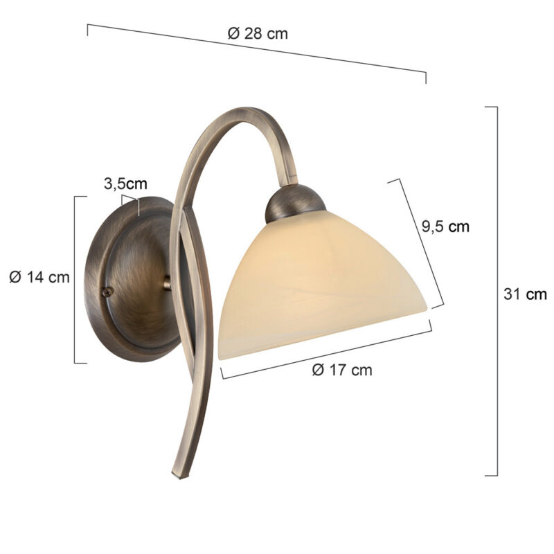 Wandlamp brons kap gemarmerd glas Steinhauer Capri - Afbeelding 6