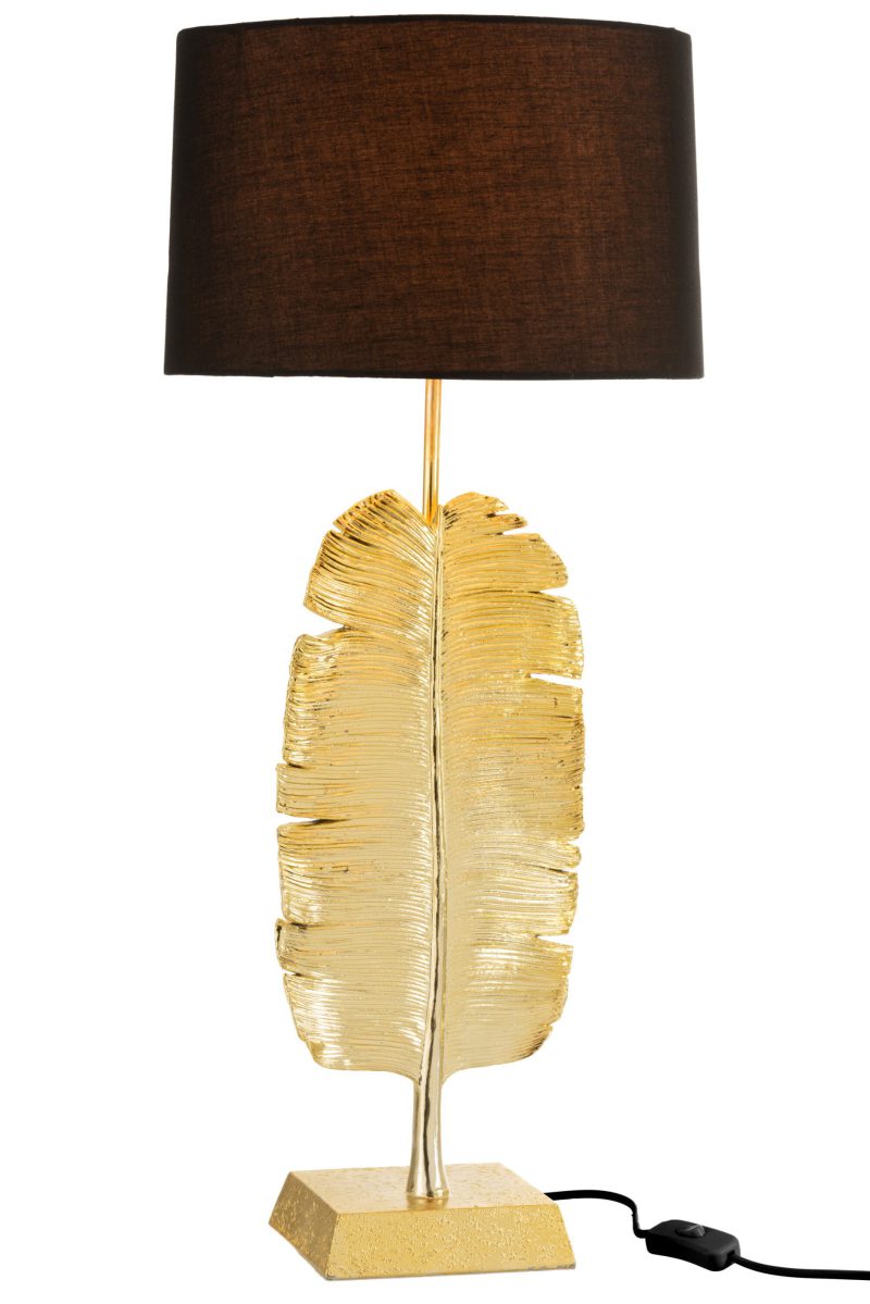 Klassieke zwarte tafellamp gouden veer Jolipa Feather poly - Afbeelding 3