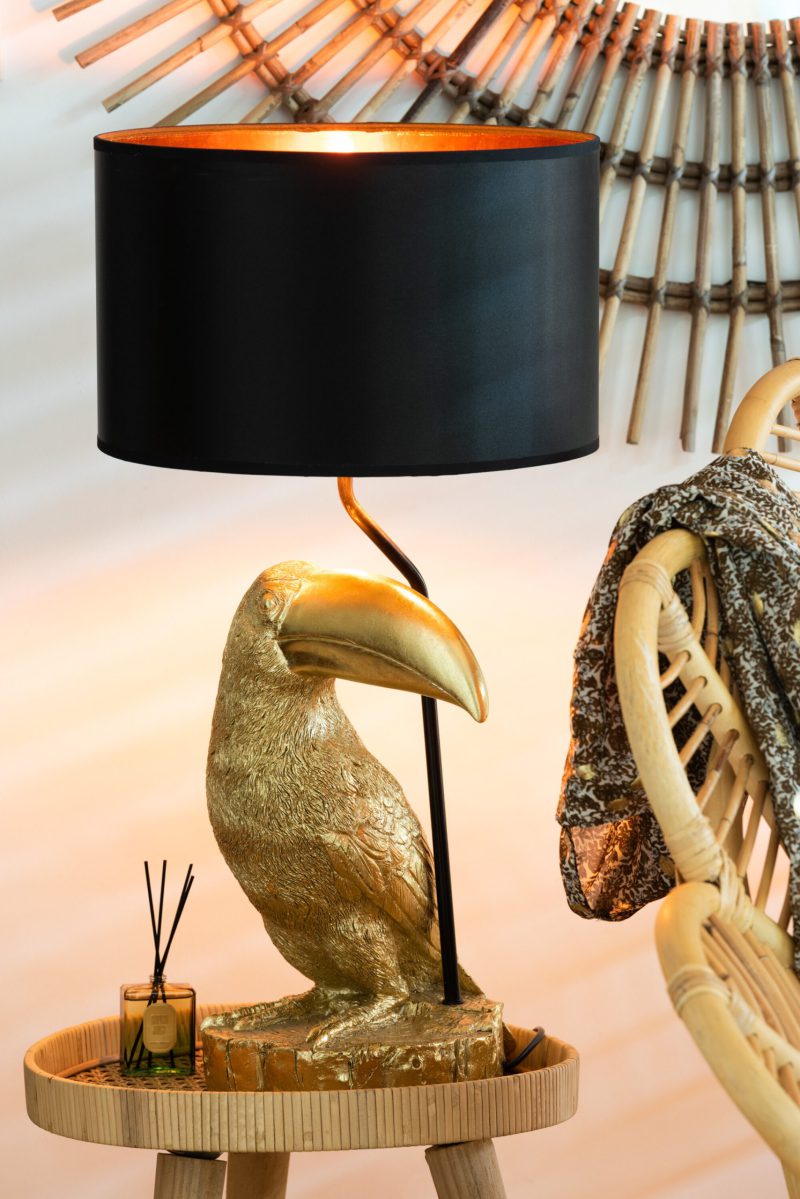 Klassieke zwarte tafellamp gouden vogel Jolipa Toucan poly - Afbeelding 3