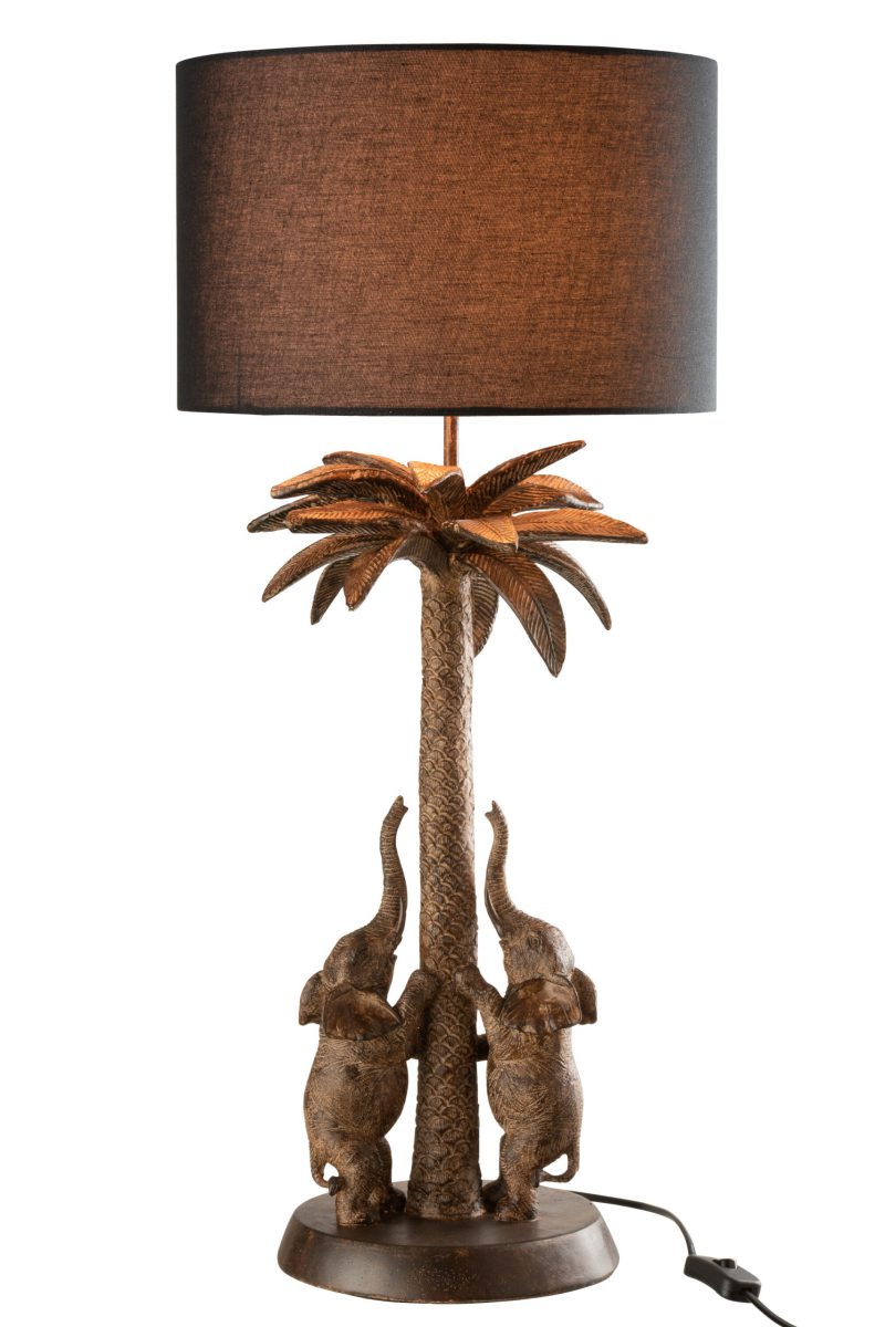 Klassieke zwarte tafellamp met olifanten Jolipa Palmtree elephant poly - Afbeelding 3